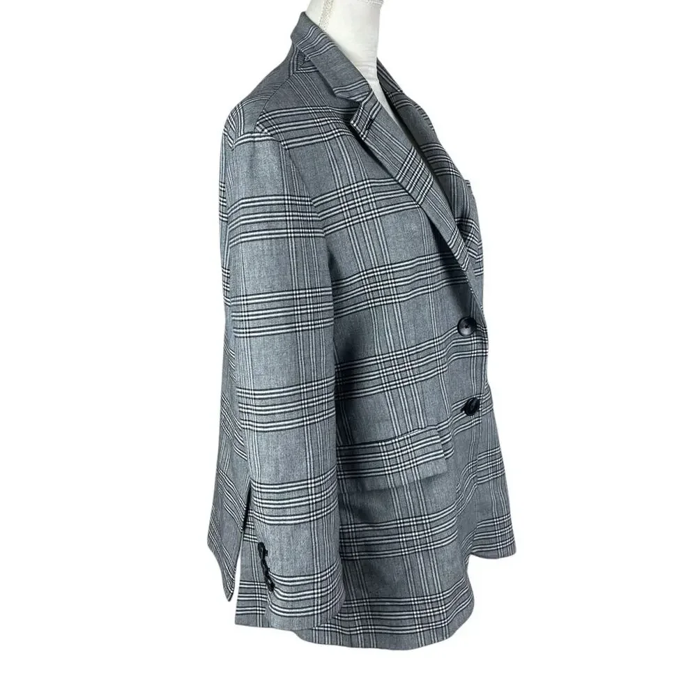 Zara Man Plaid Blazer Jacket Notched Lapel Two Button Front Flap Pocket Size XS